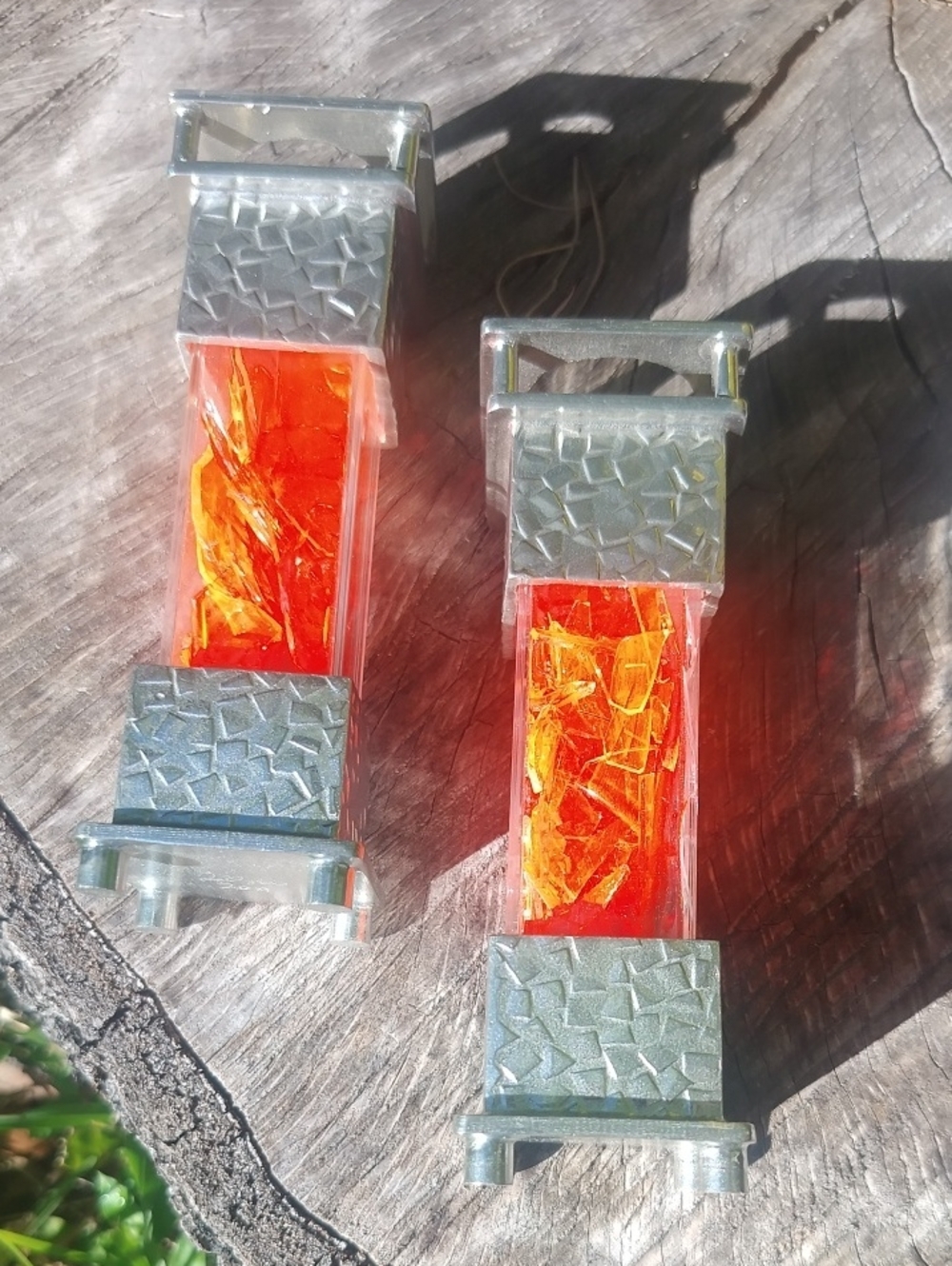 Shabbat Decorative Orange Glass Accent Pillar - Modern Candl Holders,Signed